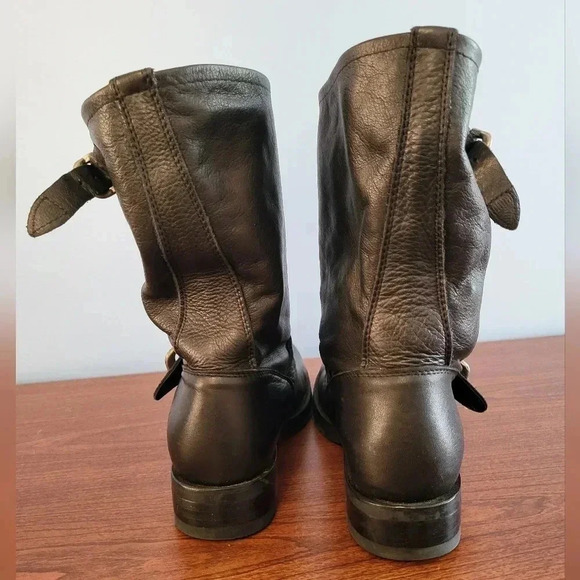 Frye Veronica Short Black Leather Popular Moto Vintage Combat Ankle Boot(6.5) - Picture 8 of 12